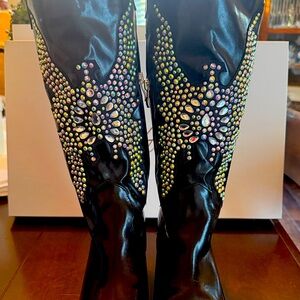Black Rhinestone Embellished Boots